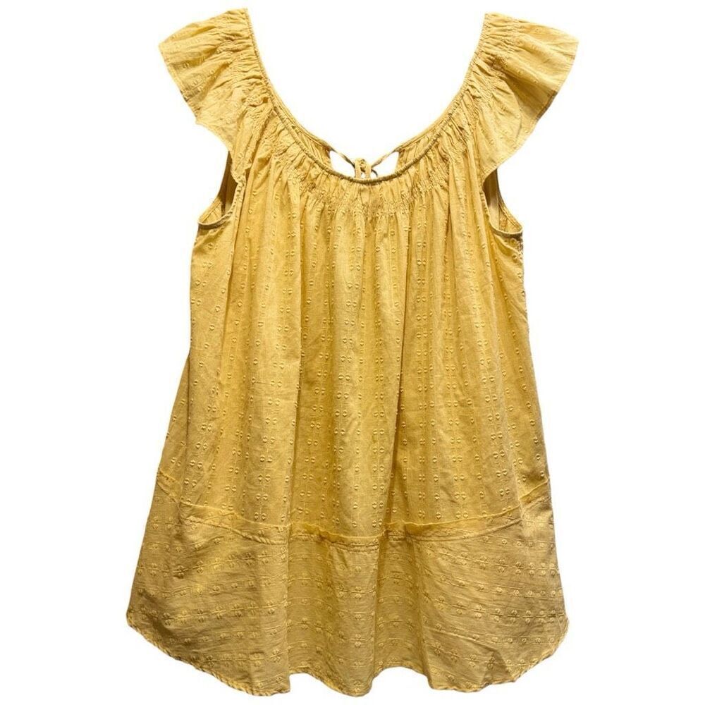 Yellow Tunic Mini Dress Ruffled Cap Sleeve Cotton NWT | Aemi+Co - Picture 12 of 14